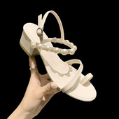 Sandale de dama din imitatie de piele cu perle