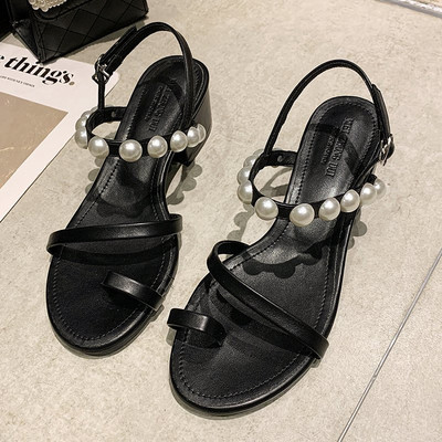 Sandale de dama din imitatie de piele cu perle