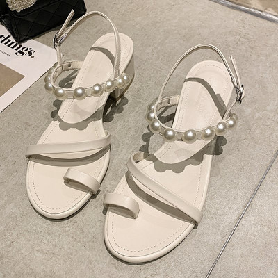 Sandale de dama din imitatie de piele cu perle