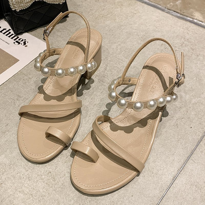 Sandale de dama din imitatie de piele cu perle