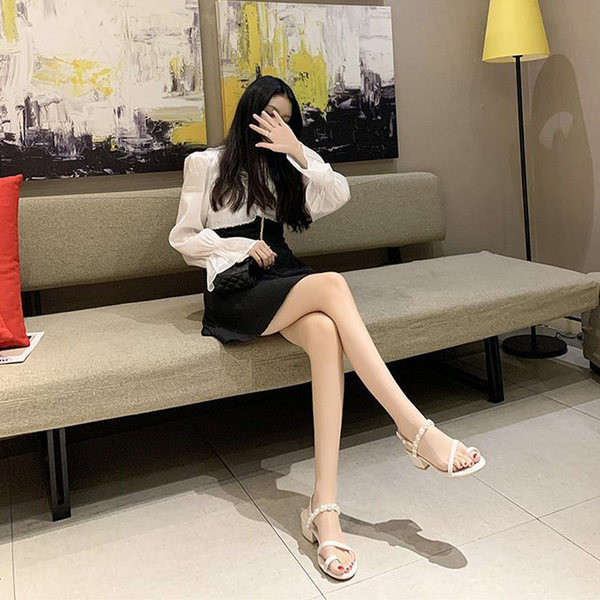 Sandale de dama din imitatie de piele cu perle