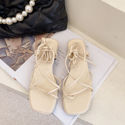 Γυναικεία σανδάλια με κορδόνια από faux δέρμα σε τρία χρώματα