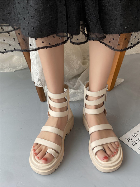 Μοντέρνα γυναικεία σανδάλια με ψηλή επίπεδη σόλα και φερμουάρ