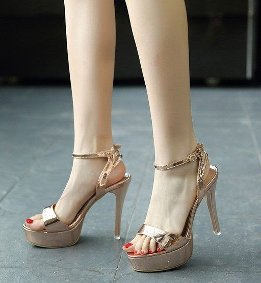 Sandale de dama moderne din piele ecologica cu toc inalt 12,5 cm