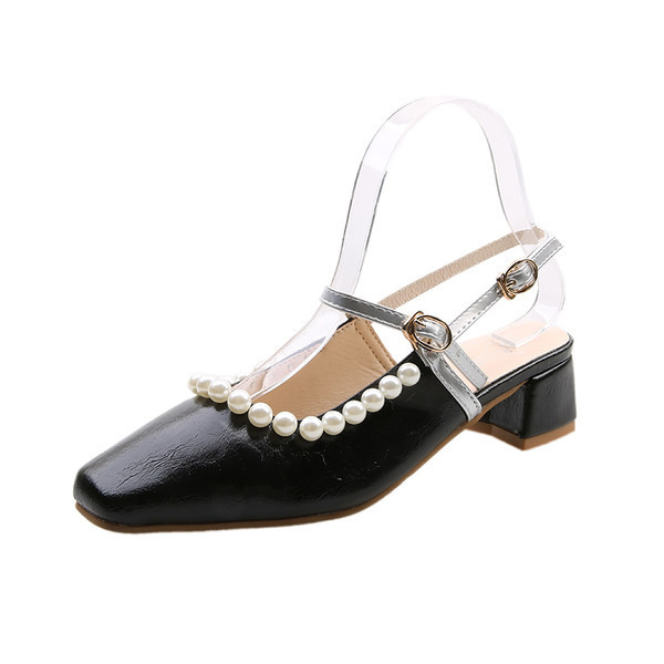 Sandale de damă de actualitate cu perle decorative din piele ecologică