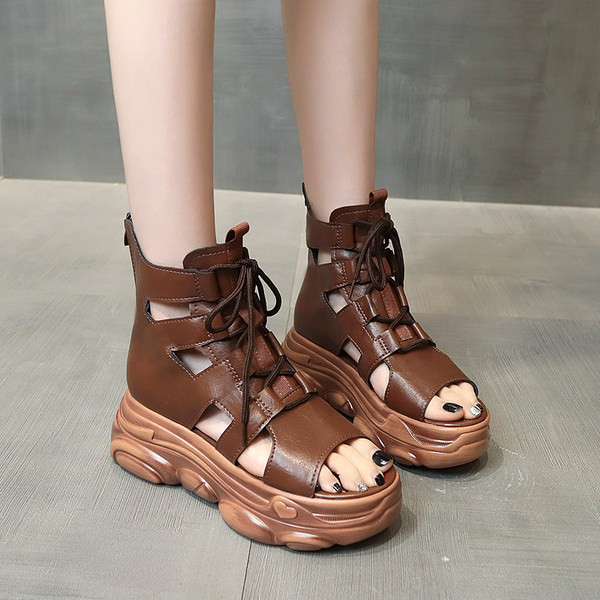 Sandale din imitație din piele și cravate cu platformă