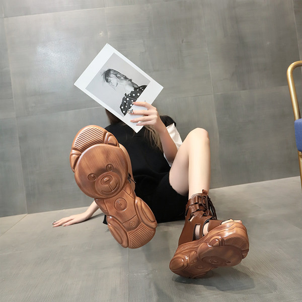 Sandale din imitație din piele și cravate cu platformă