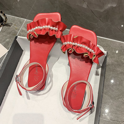 Sandale de dama din imitatie de piele cu perle in trei culori