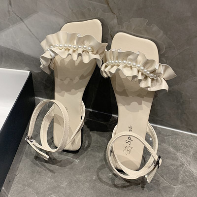 Sandale de dama din imitatie de piele cu perle in trei culori