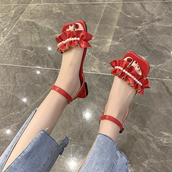 Sandale de dama din imitatie de piele cu perle in trei culori