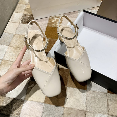 Sandale de damă moderne din piele artificială cu perle