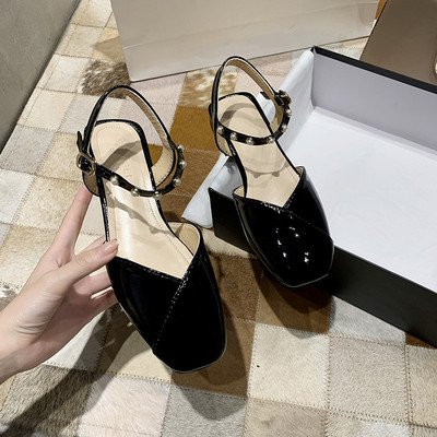 Sandale de damă moderne din piele artificială cu perle