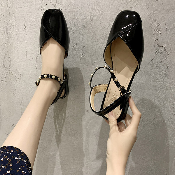 Sandale de damă moderne din piele artificială cu perle