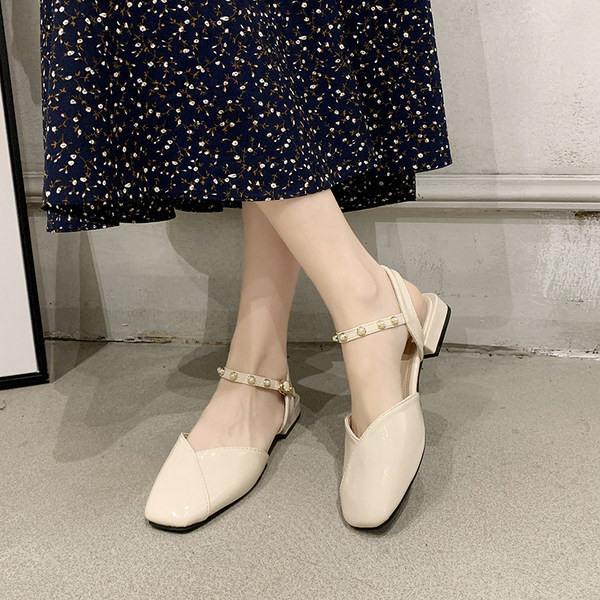 Sandale de damă moderne din piele artificială cu perle