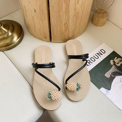 Sandale de dama pentru peste varf si talpa plata cu element 3D