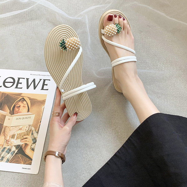 Sandale de dama pentru peste varf si talpa plata cu element 3D