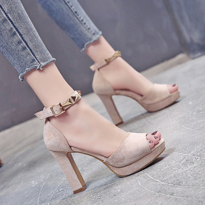 Sandale de dama moderne din piele intoarsa ecologica cu toc inalt de 10 cm