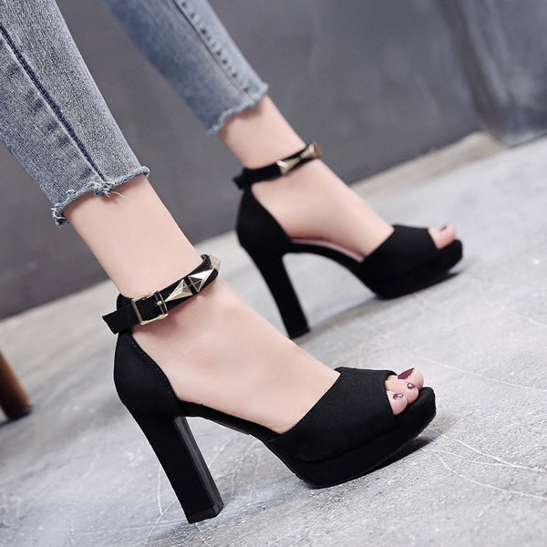 Sandale de dama moderne din piele intoarsa ecologica cu toc inalt de 10 cm