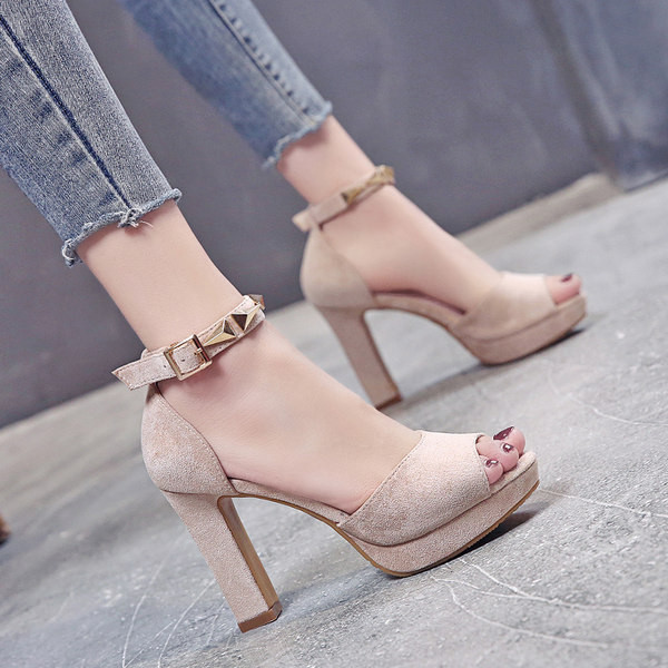 Sandale de dama moderne din piele intoarsa ecologica cu toc inalt de 10 cm