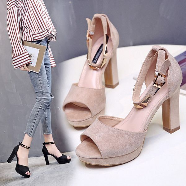 Sandale de dama moderne din piele intoarsa ecologica cu toc inalt de 10 cm