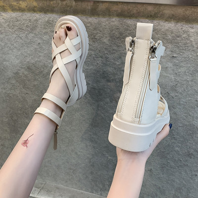 Дамски сандали за през пръста с равна подметка и цип