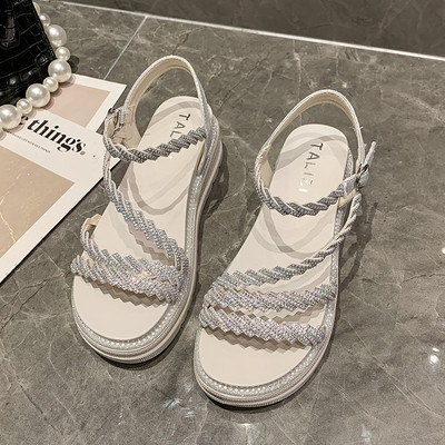 Casual γυναικεία σανδάλια με διακοσμητικές πέτρες και επίπεδη σόλα