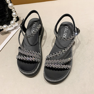 Casual γυναικεία σανδάλια με διακοσμητικές πέτρες και επίπεδη σόλα