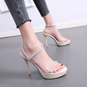 Νέο μοντέλο γυναικεία σανδάλια με λεπτό λουράκι με διακοσμητικές πέτρες και τακούνι ύψους 12 εκατοστά