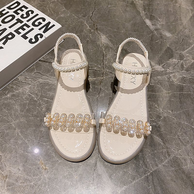 Sandale de dama moderne cu perle si talpa plata