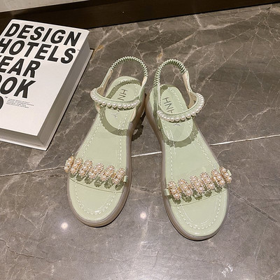 Sandale de dama moderne cu perle si talpa plata