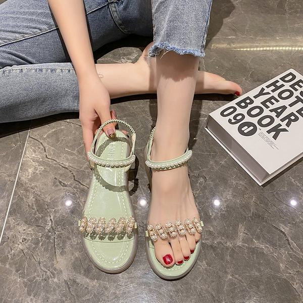 Sandale de dama moderne cu perle si talpa plata