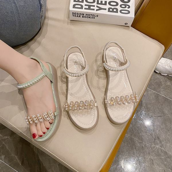 Sandale de dama moderne cu perle si talpa plata