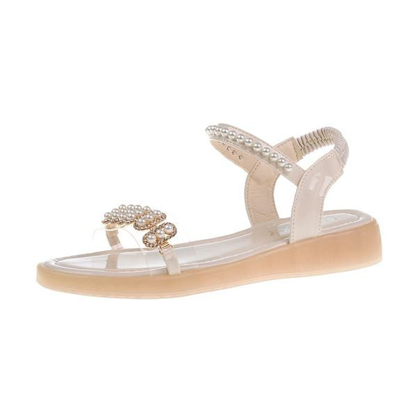 Sandale de dama moderne cu perle si talpa plata