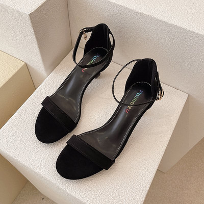 Sandale de dama elegante cu toc din piele intoarsa ecologica