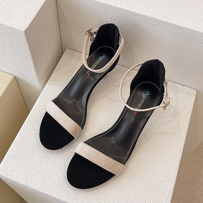 Sandale de dama elegante cu toc din piele intoarsa ecologica