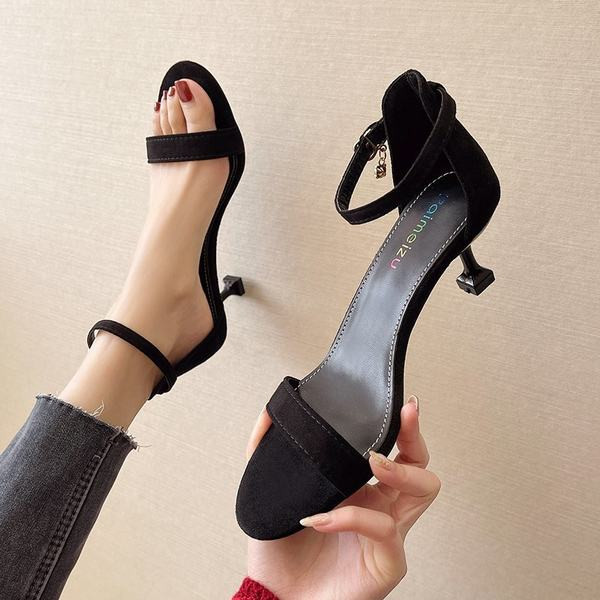 Sandale de dama elegante cu toc din piele intoarsa ecologica