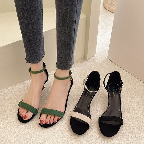 Sandale de dama elegante cu toc din piele intoarsa ecologica