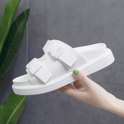 Papuci de dama alb si negru cu talpa plata