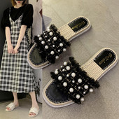 Papuci casual dama cu perle - doua culori