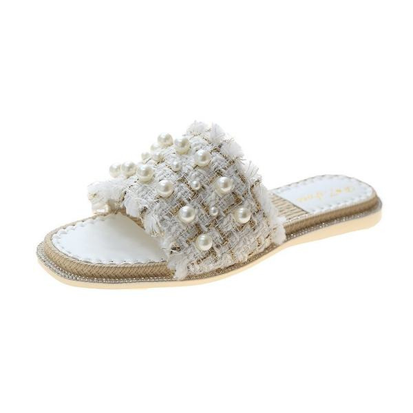 Papuci casual dama cu perle - doua culori