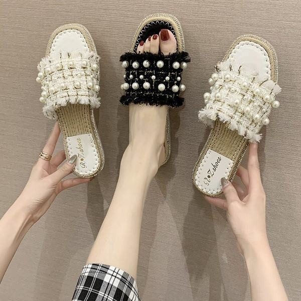 Papuci casual dama cu perle - doua culori