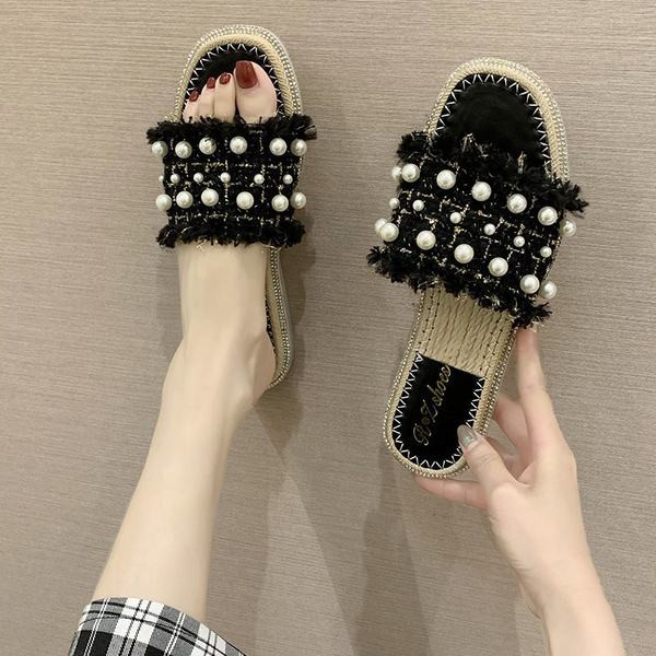Papuci casual dama cu perle - doua culori
