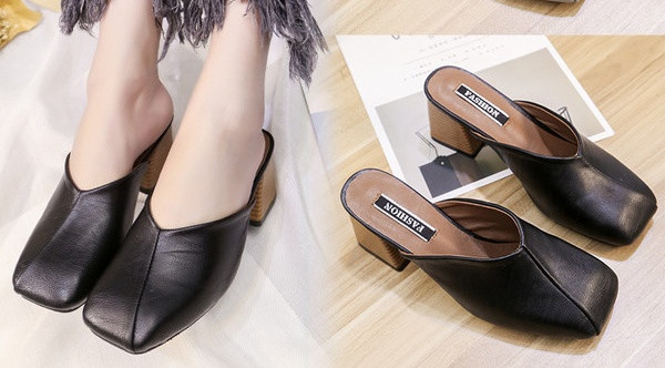 Papuci de dama moderni din imitatie de piele cu toc