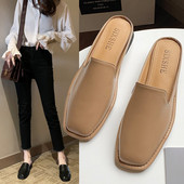 Papuci de damă cu talpă plată din imitație de piele în trei culori