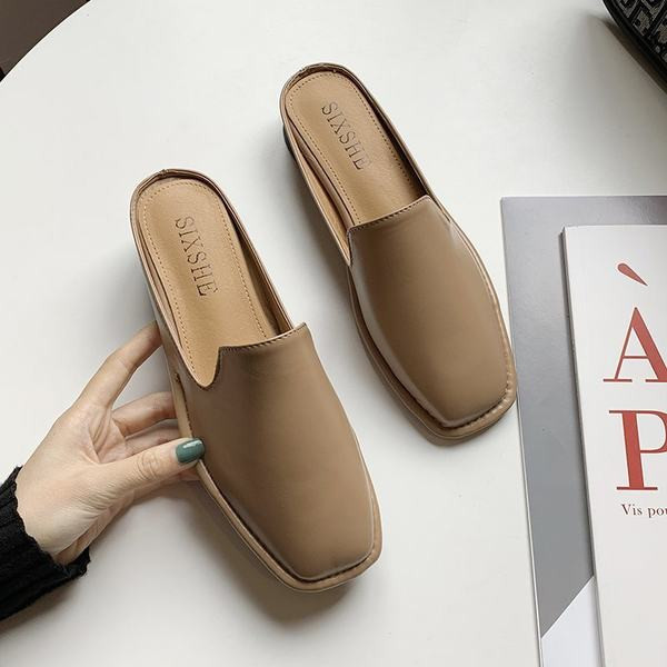 Papuci de damă cu talpă plată din imitație de piele în trei culori