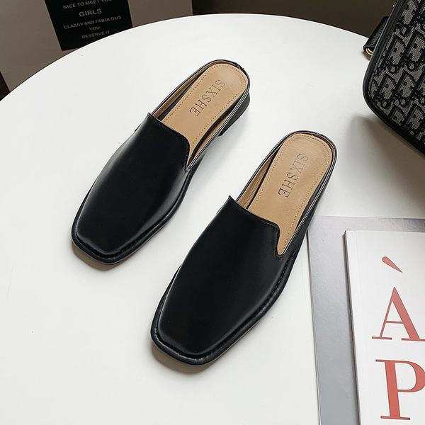 Papuci de damă cu talpă plată din imitație de piele în trei culori