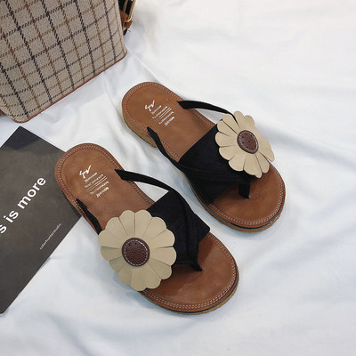 Papuci casual de dama moderni cu talpa plata si element 3D