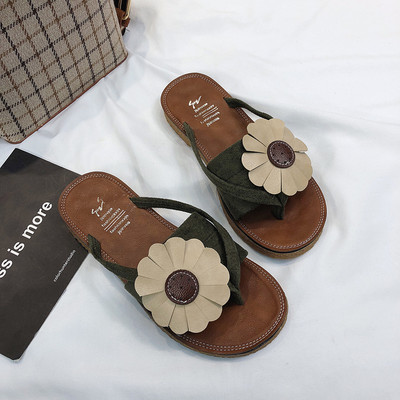 Papuci casual de dama moderni cu talpa plata si element 3D