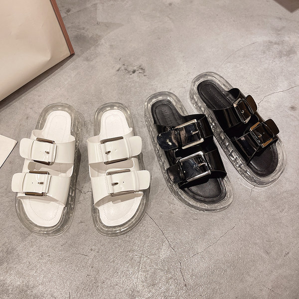 Papuci de damă cu talpă din silicon alb-negru