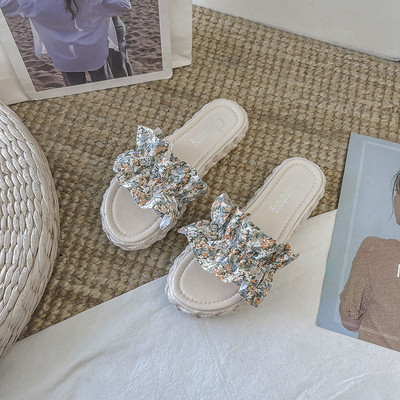 Papuci de dama cu talpa plate si model colorat in trei culori